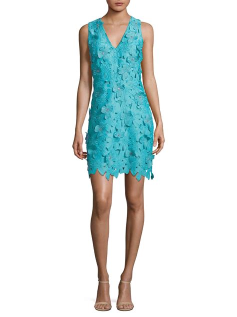 michael kors floral applique lace dress turquoise|Floral Appliqué Lace Dress .